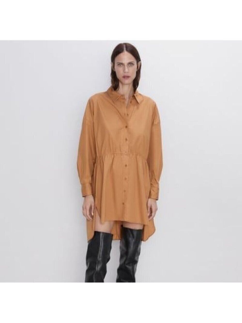 Zara Poplin Cotton Button Front Shirt Dress/Tunic S
